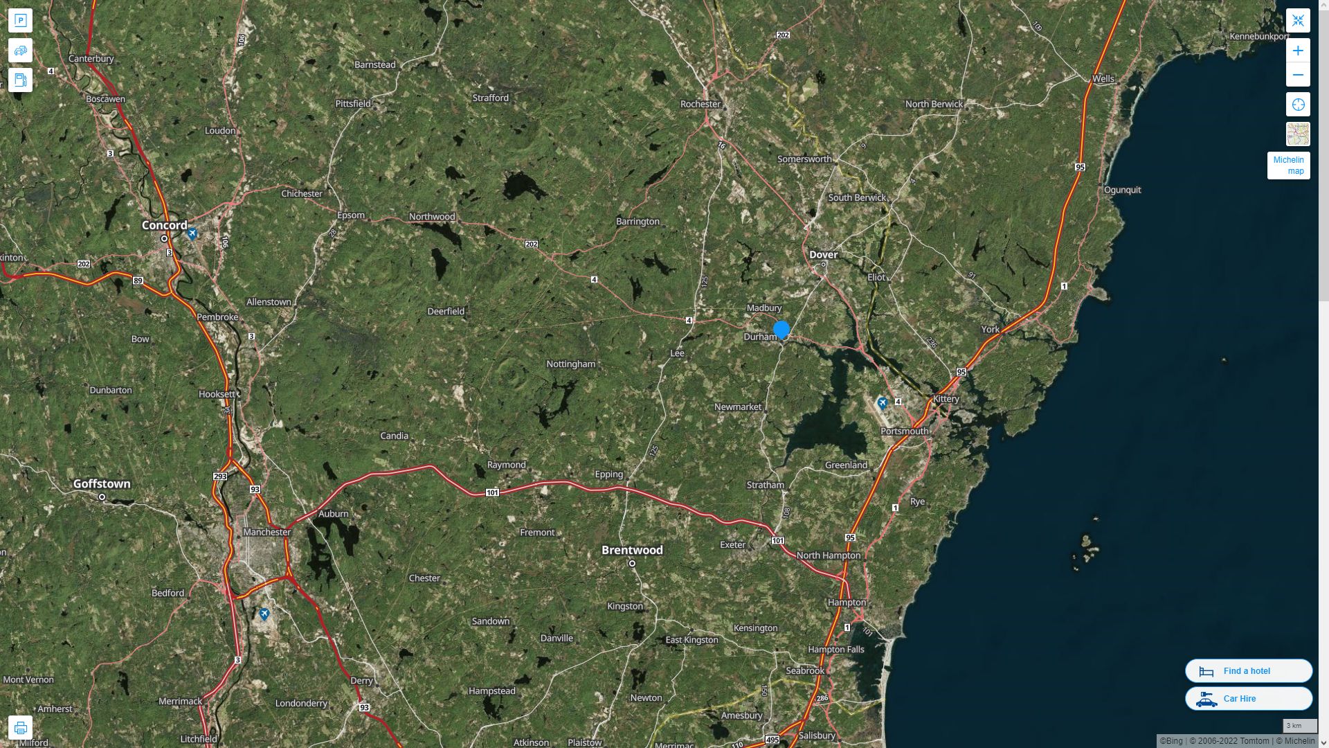 Durham New Hampshire Highway and Road Map with Satellite View